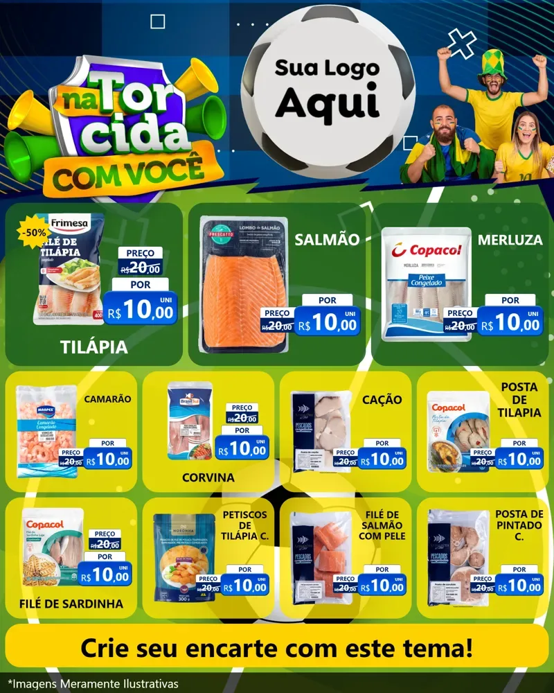 Modelo de Rede Social para Feed Instagram com o tema Na Torcida Com Você - Copa para Peixaria