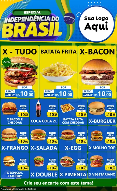 Modelo de Encarte para Encarte Grande com o tema Especial Independência do Brasil para Hamburgueria