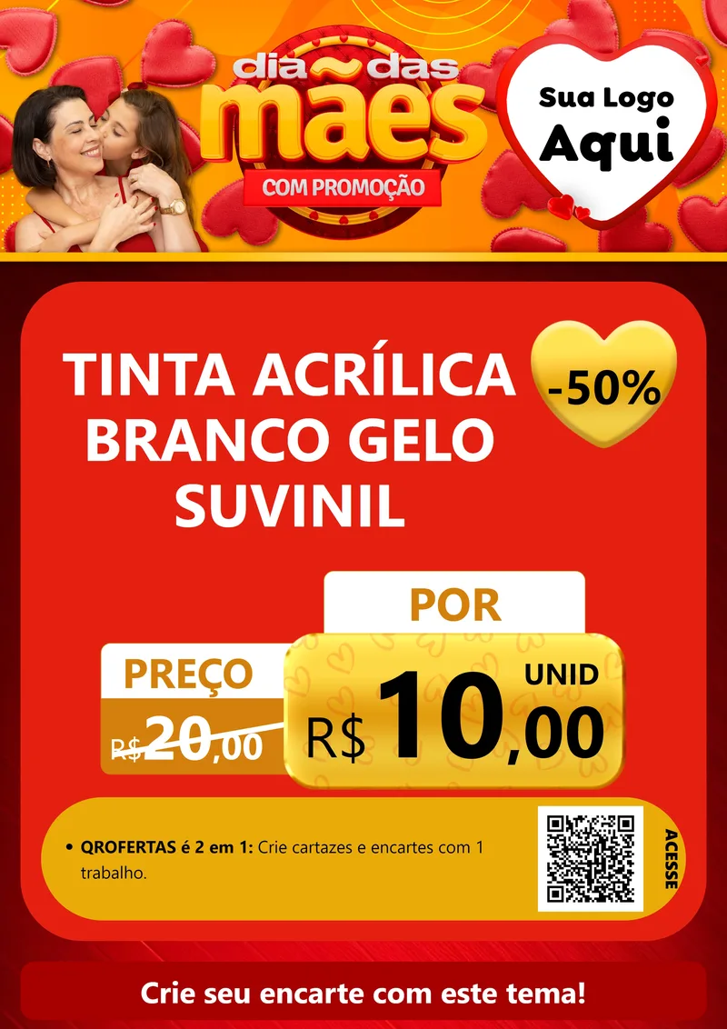 Modelo de Cartaz para Cartaz A4 Vertical com o tema Dia das Mães com Promoção para Tintas e Ferramentas