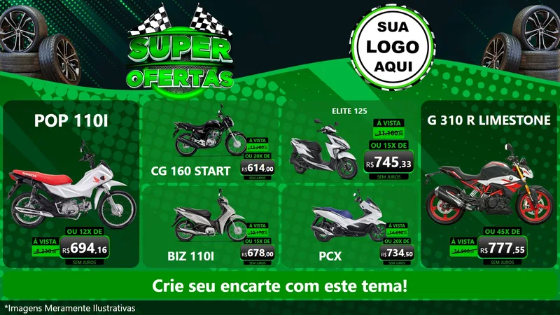 Modelo de TV para TV Horizontal com o tema Super Ofertas - Motopeças para Concessionaria de Motos