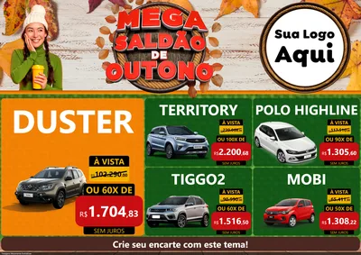 Modelo de Encarte para Encarte A4 Horizontal com o tema Mega Saldão de Outono para Concessionaria de Carros
