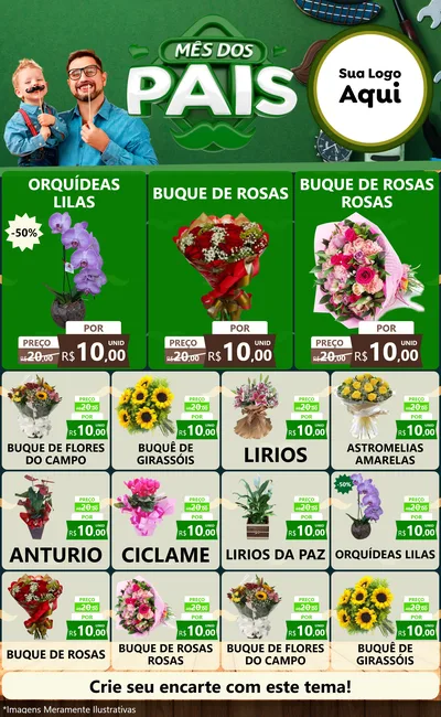 Modelo de Encarte para Encarte Grande com o tema Mês dos Pais para Floricultura e jardim
