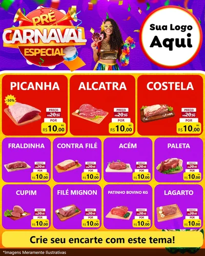 Modelo de Rede Social para Feed Instagram com o tema Pré-Carnaval Especial para Açougue