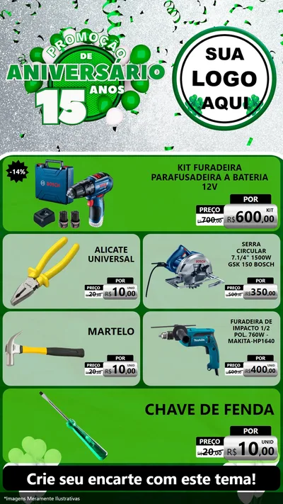 Modelo de TV para TV Vertical com o tema Promoção de Aniversário - 15 Anos para Maquinas e Ferramentas