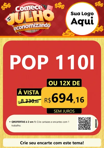 Modelo de Cartaz para Cartaz A4 Vertical com o tema Comece Julho Economizando para Concessionaria de Motos