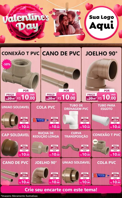 Modelo de Encarte para Encarte Grande com o tema Valentine's Day para Tubos e conexões