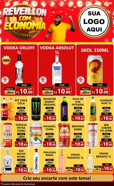 Modelo de Encarte para Encarte Grande com o tema Réveillon com Economia para Distribuidora de bebidas