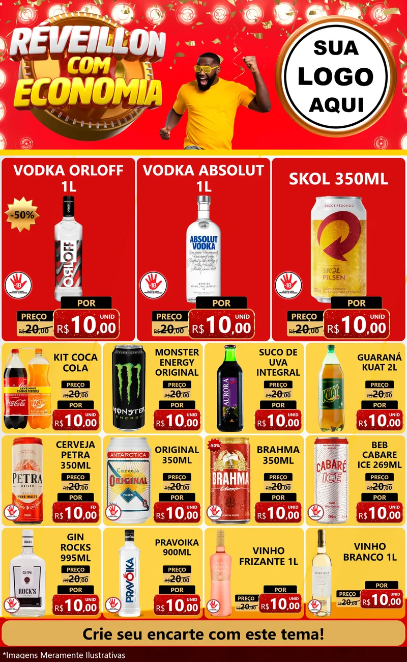 Modelo de Encarte para Encarte Grande com o tema Réveillon com Economia para Distribuidora de bebidas