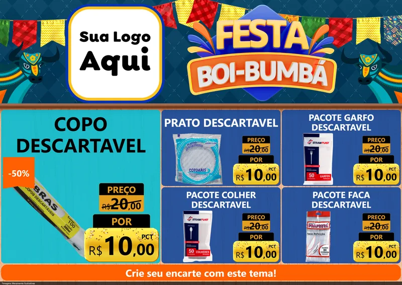 Modelo de Encarte para Encarte A4 Horizontal com o tema Festa Boi Bumbá para Embalagens