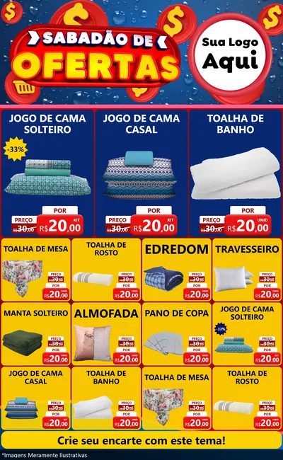 Modelo de Encarte para Encarte Grande com o tema Sabadão de Ofertas para Cama, Mesa e Banho