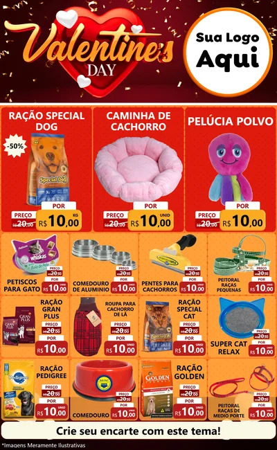 Modelo de Encarte para Encarte Grande com o tema Valentine's Day para Pet Shop