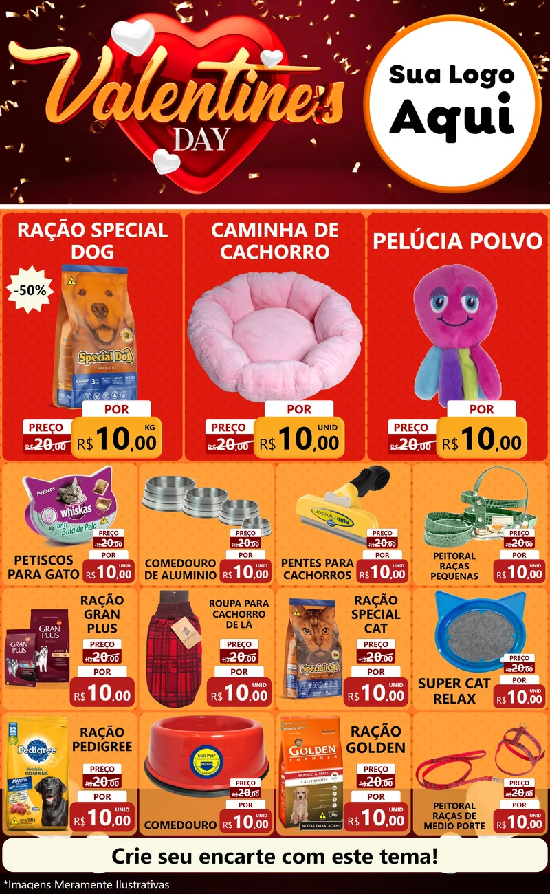 Modelo de Encarte para Encarte Grande com o tema Valentine's Day para Pet Shop