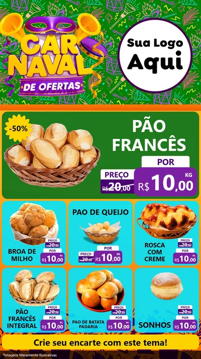 Modelo de Rede Social para Stories com o tema Carnaval de Ofertas para Padaria
