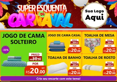 Modelo de Encarte para Encarte A4 Horizontal com o tema Super Esquenta de Carnaval para Cama, Mesa e Banho