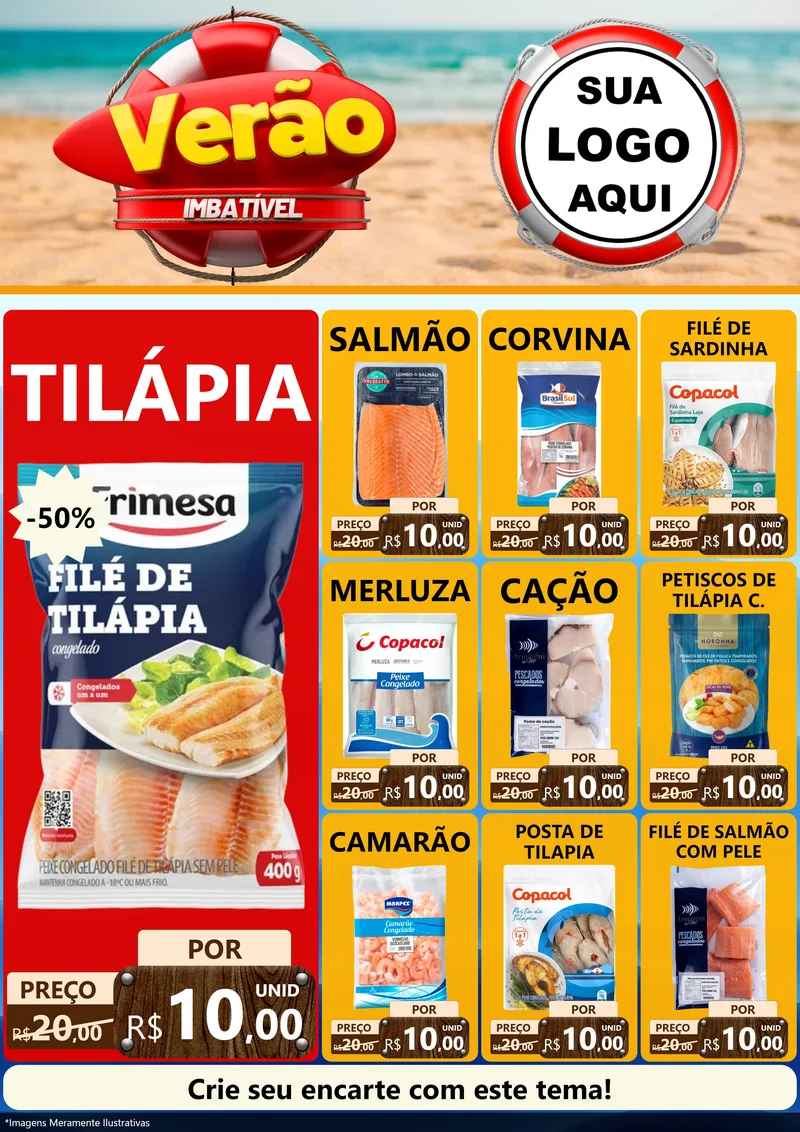 Modelo de Encarte para Encarte A4 Vertical com o tema Verão Imbatível para Peixaria