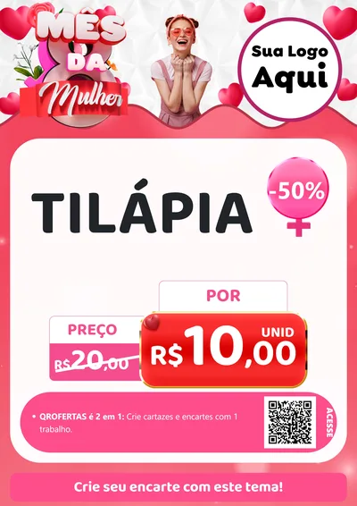 Modelo de Cartaz para Cartaz A4 Vertical com o tema Mês da Mulher para Peixaria