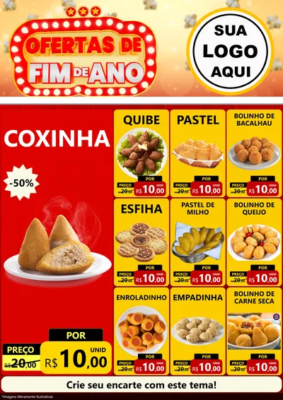 Modelo de Encarte para Encarte A4 Vertical com o tema Ofertas de Fim de Ano para Salgadaria
