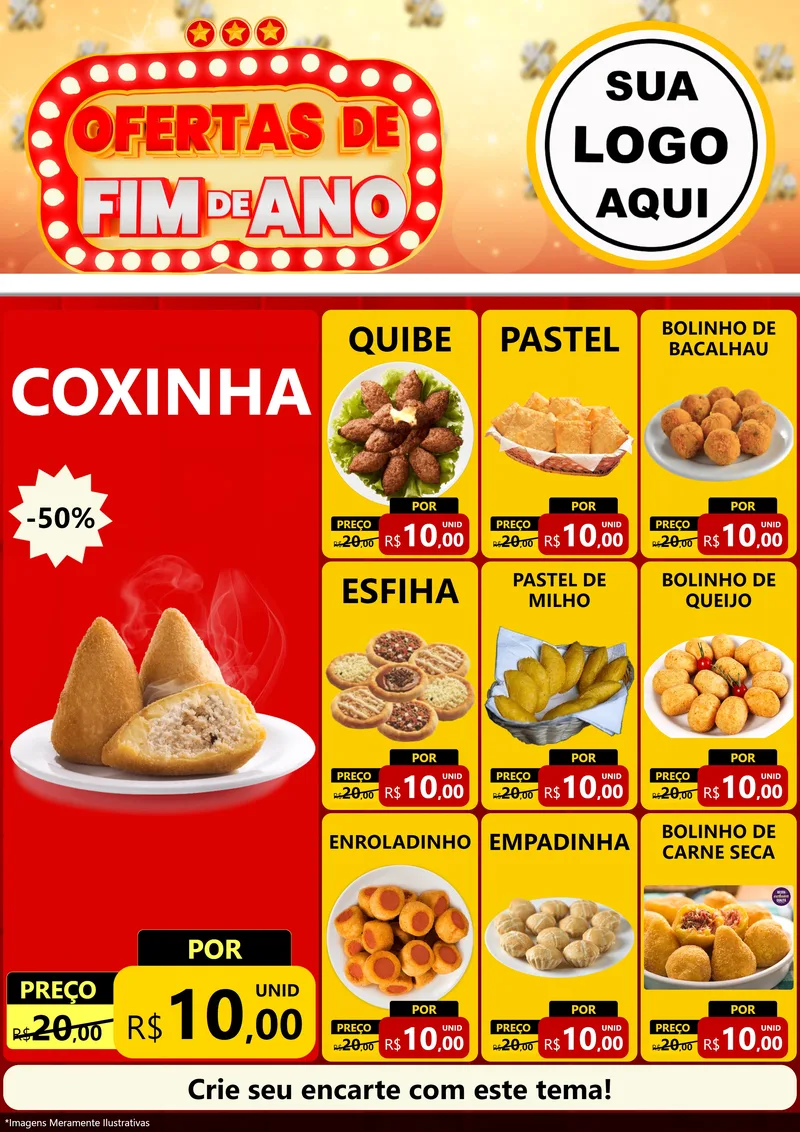 Modelo de Encarte para Encarte A4 Vertical com o tema Ofertas de Fim de Ano para Salgadaria