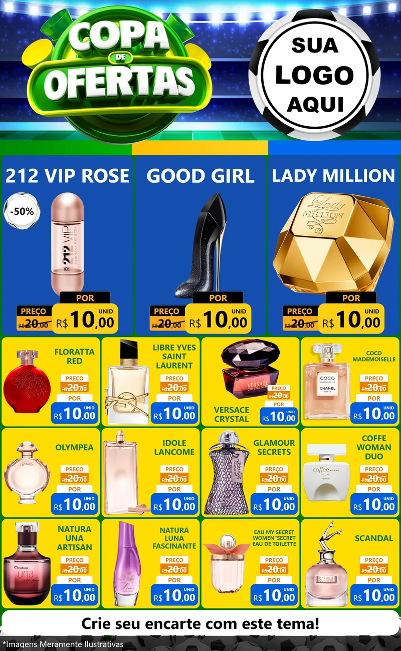 Modelo de Encarte para Encarte Grande com o tema Copa de Ofertas para Perfumes