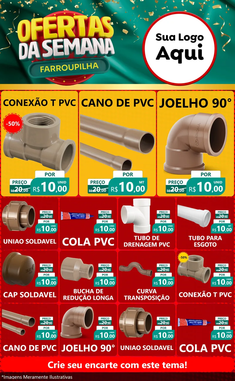 Modelo de Encarte para Encarte Grande com o tema Ofertas da Semana Farroupilha para Tubos e conexões