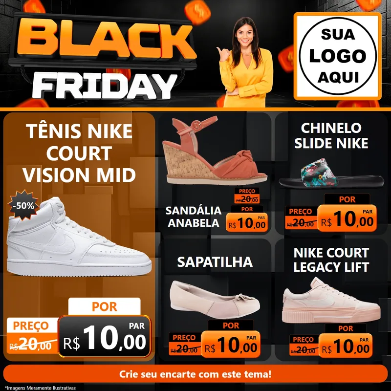 Modelo de Rede Social para Feed Facebook com o tema Black Friday para Calçados