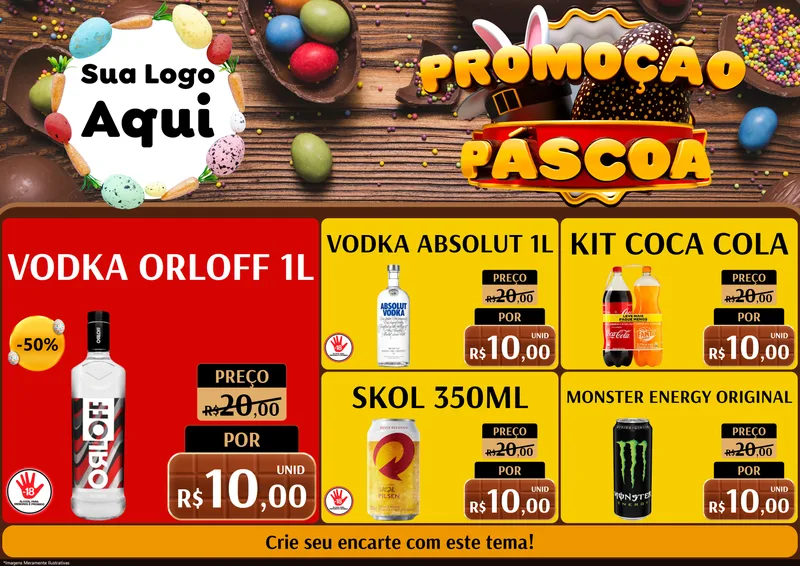 Modelo de Encarte para Encarte A4 Horizontal com o tema Promoção Páscoa para Distribuidora de bebidas