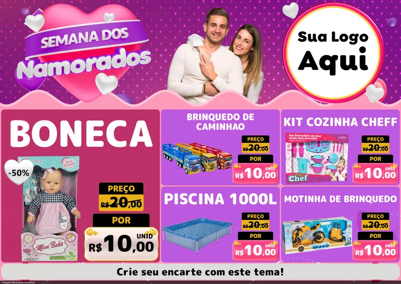 Modelo de Encarte para Encarte A4 Horizontal com o tema Semana dos Namorados para Brinquedos
