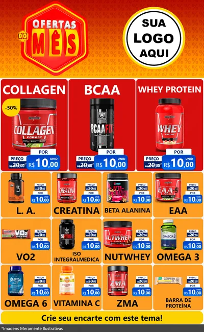 Modelo de Encarte para Encarte Grande com o tema Ofertas do Mês para Suplementos alimentares