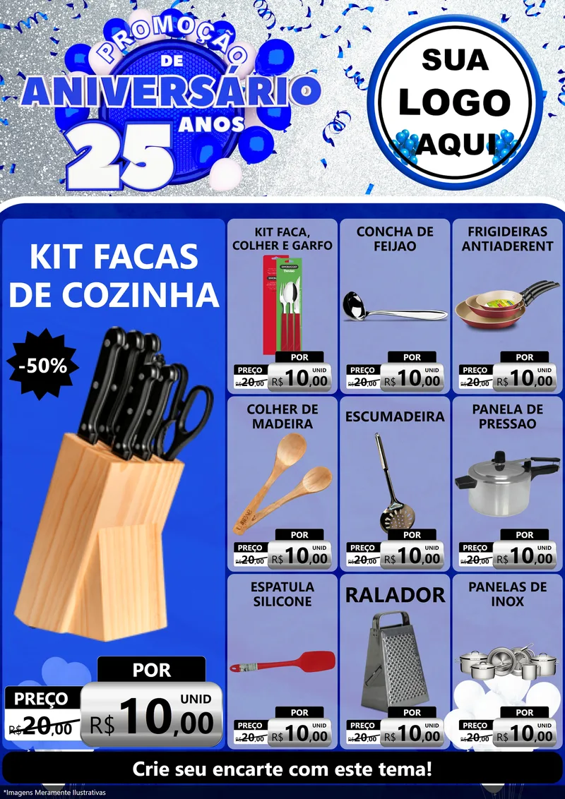 Modelo de Encarte para Encarte A4 Vertical com o tema Promoção de Aniversário - 25 Anos para Utilidades Domésticas