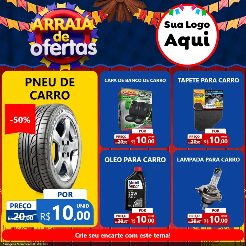 Modelo de Rede Social para Feed Facebook com o tema Arraiá de Ofertas para Auto peças