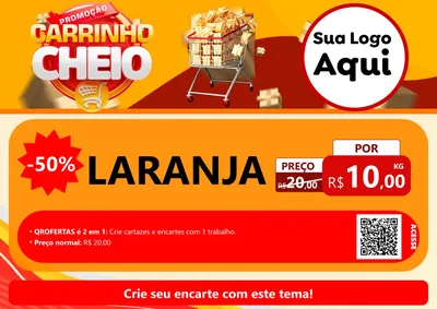 Modelo de Cartaz para Cartaz A4 Horizontal com o tema Promoção carrinho cheio para Hortifrúti