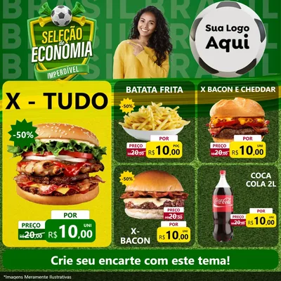 Modelo de Rede Social para Feed Facebook com o tema Seleção de Economia - Copa para Hamburgueria