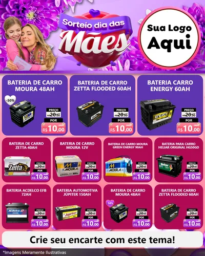 Modelo de Rede Social para Feed Instagram com o tema Sorteio Dia das Mães para Baterias Elétricas