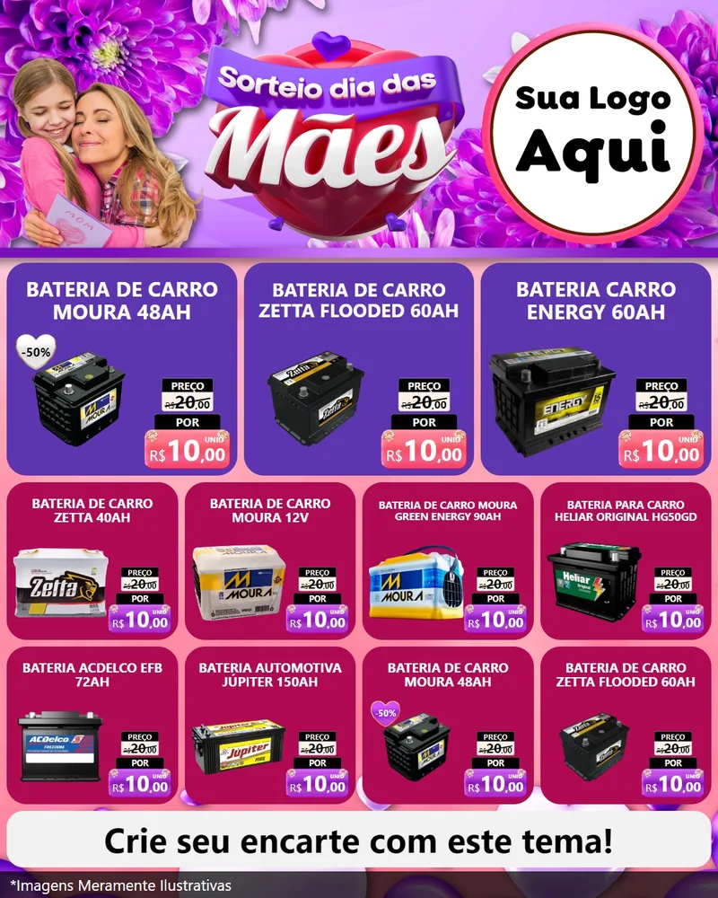 Modelo de Rede Social para Feed Instagram com o tema Sorteio Dia das Mães para Baterias Elétricas