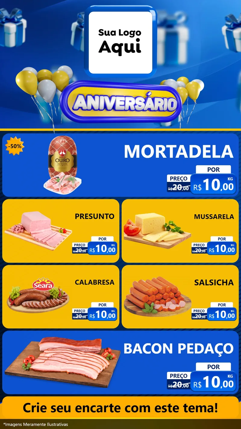 Modelo de TV para TV Vertical com o tema Aniversário para Frios e Laticínios