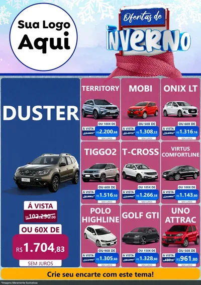 Modelo de Encarte para Encarte A4 Vertical com o tema Ofertas de Inverno para Concessionaria de Carros