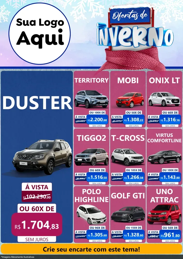 Modelo de Encarte para Encarte A4 Vertical com o tema Ofertas de Inverno para Concessionaria de Carros