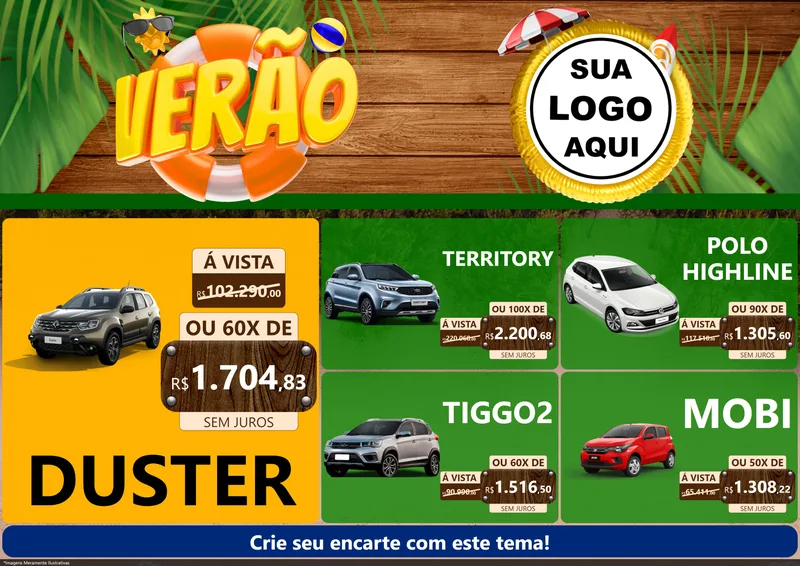 Modelo de Encarte para Encarte A4 Horizontal com o tema Verão para Concessionaria de Carros