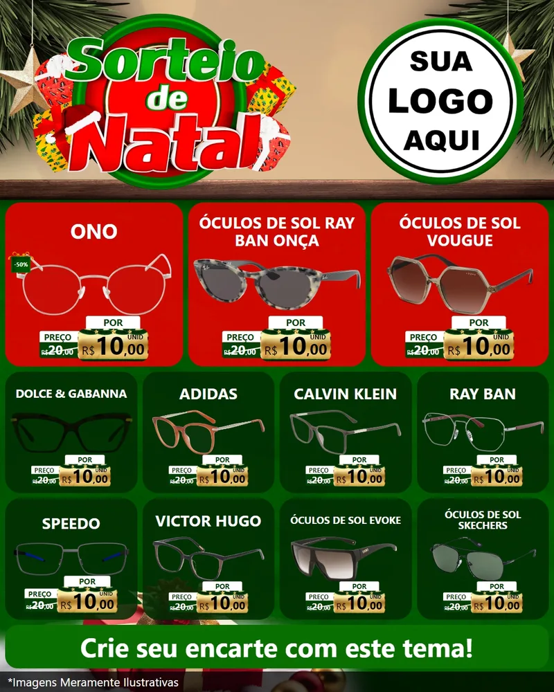 Modelo de Rede Social para Feed Instagram com o tema Sorteio de Natal para Óticas
