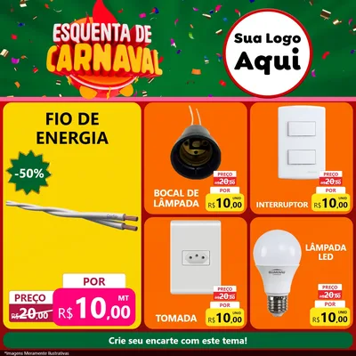 Modelo de Rede Social para Feed Facebook com o tema Esquenta de Carnaval para Materiais Elétricos