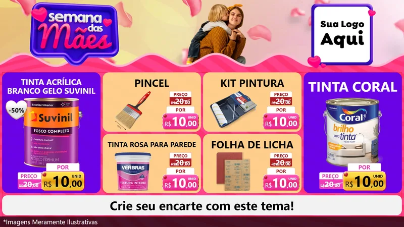 Modelo de TV para TV Horizontal com o tema Semana das Mães para Tintas e Ferramentas