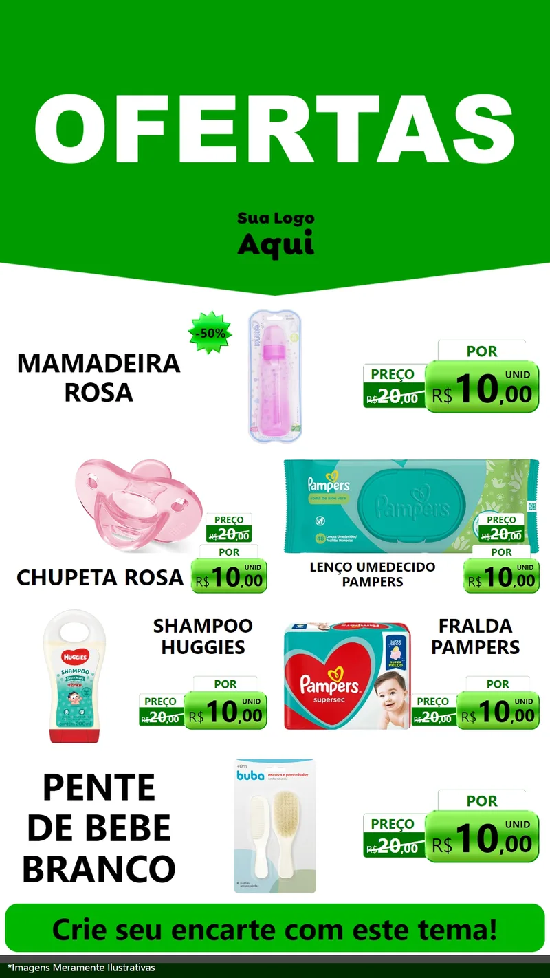 Modelo de TV para TV Vertical com o tema Ofertas Verde Cartaz para Bebês