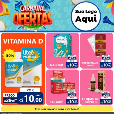 Modelo de Rede Social para Feed Facebook com o tema Carnaval de Ofertas para Farmácia