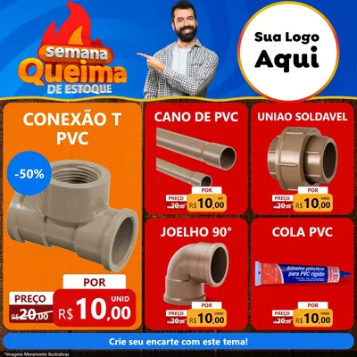 Modelo de Rede Social para Feed Facebook com o tema Semana Queima de Estoque para Tubos e conexões