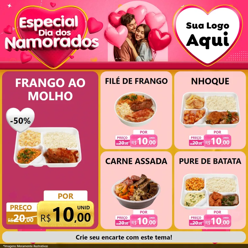 Modelo de Rede Social para Feed Facebook com o tema Especial Dia dos Namorados para Restaurante