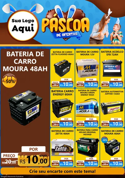 Modelo de Encarte para Encarte A4 Vertical com o tema Páscoa de Ofertas para Baterias Elétricas