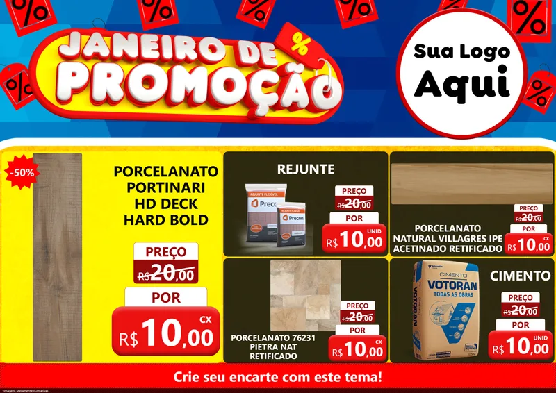 Modelo de Encarte para Encarte A4 Horizontal com o tema Janeiro de Promoção para Pisos e revestimentos