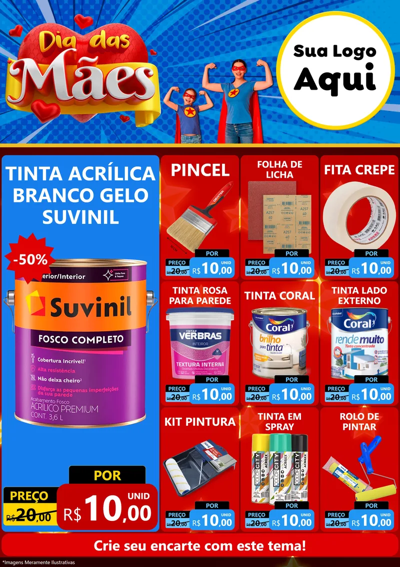 Modelo de Encarte para Encarte A4 Vertical com o tema Dia das Mães para Tintas e Ferramentas