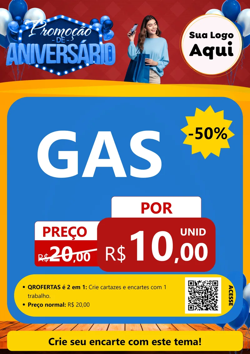 Modelo de Cartaz para Cartaz A4 Vertical com o tema Promoção de Aniversário para Água e gás