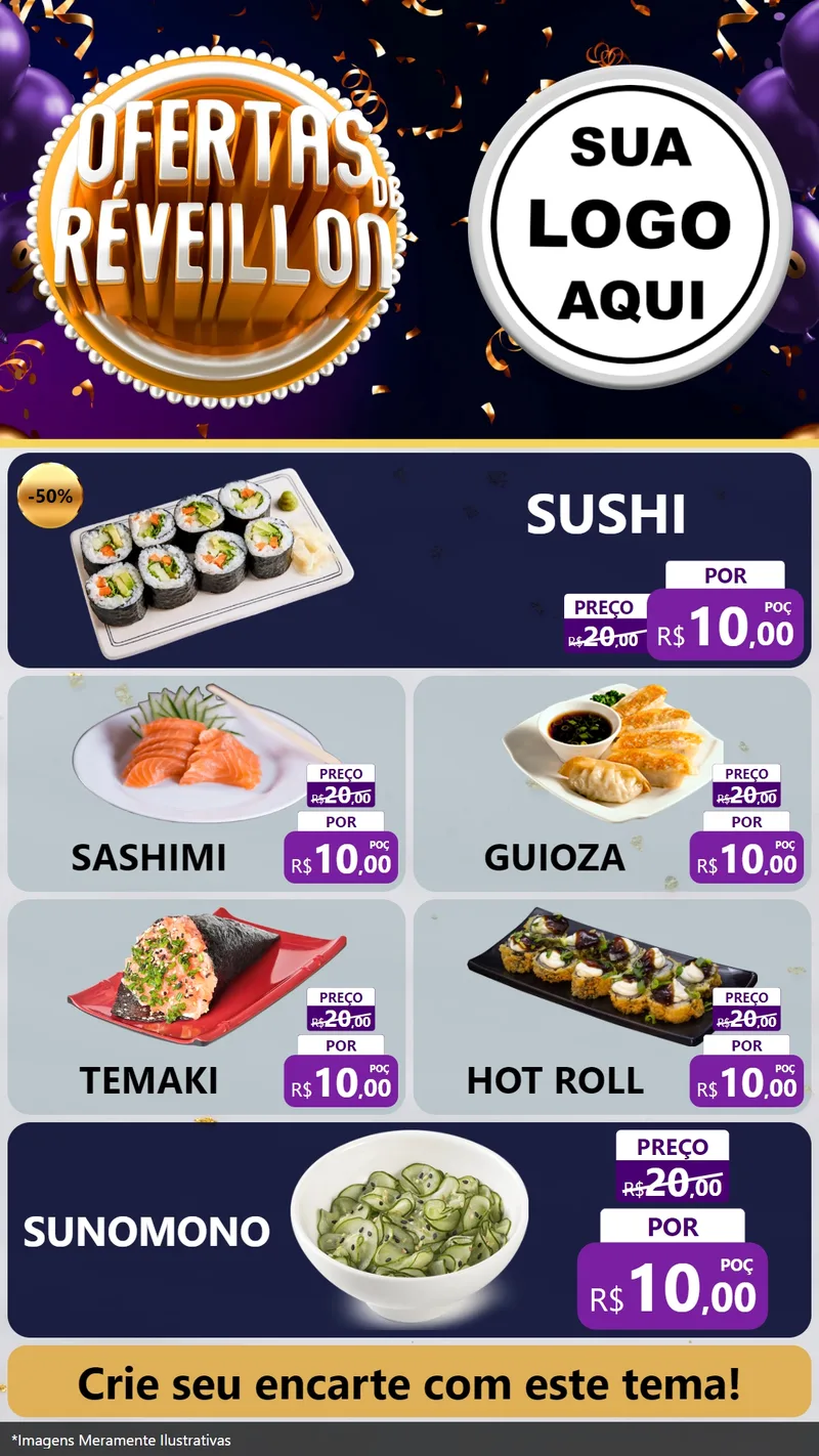 Modelo de TV para TV Vertical com o tema Ofertas de Réveillon para Comida japonesa